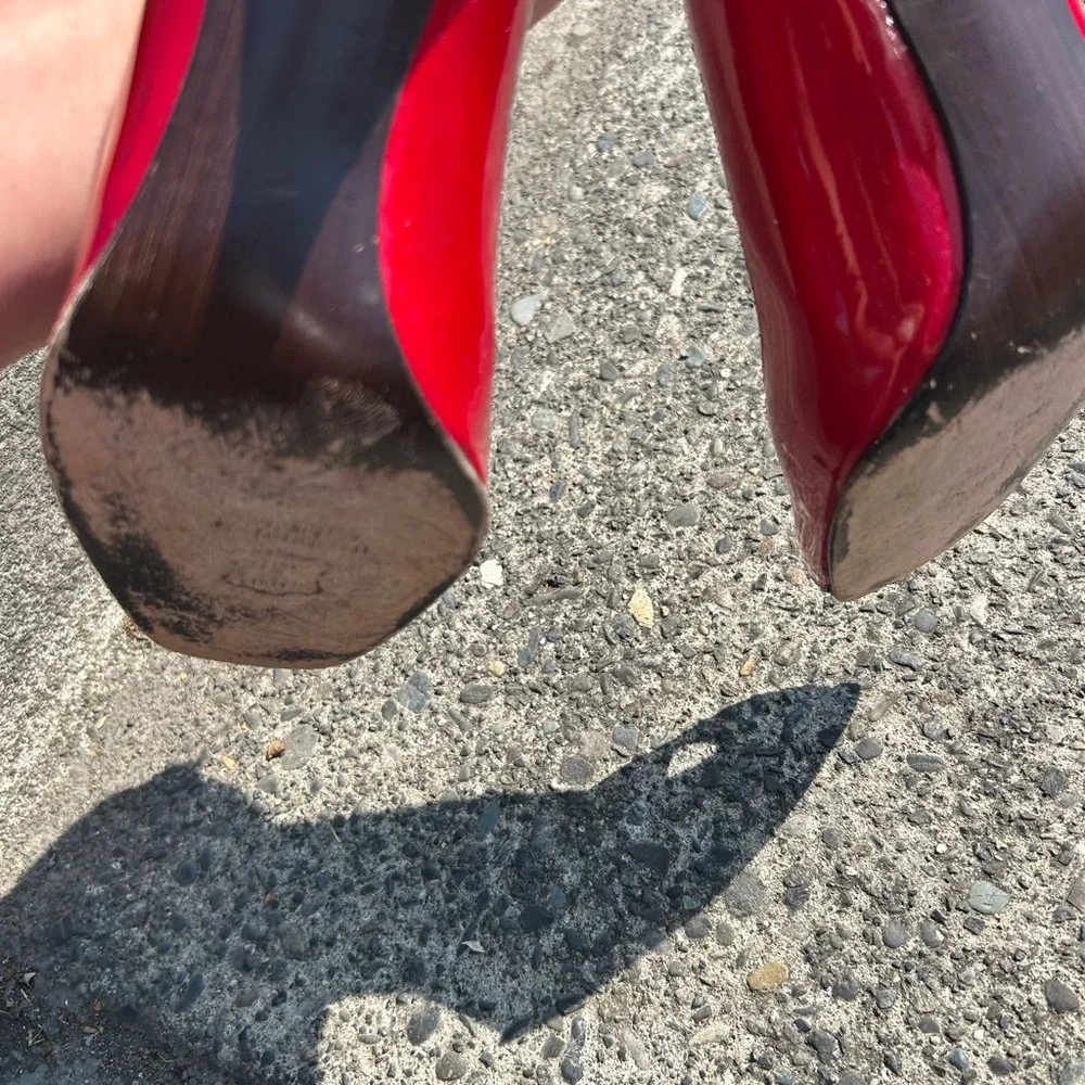Stuart Weitzman Vibrant Red Peep Toe Heels - Picture 6 of 14